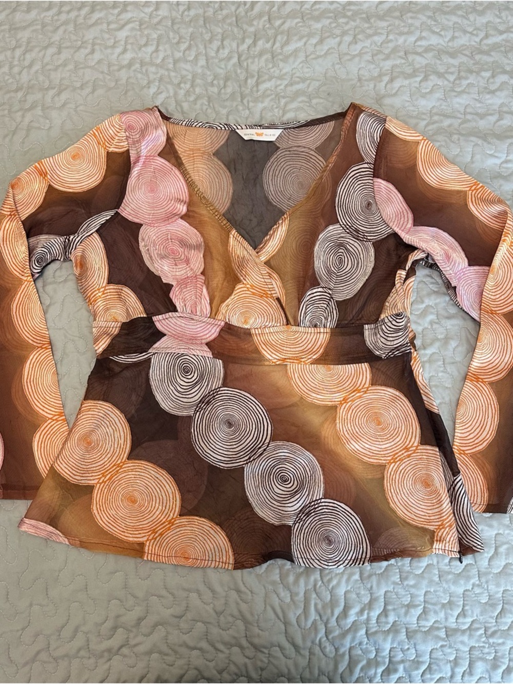Central Falls Co Brown Orange & Pink Boho Retro Pattern Women’s Top